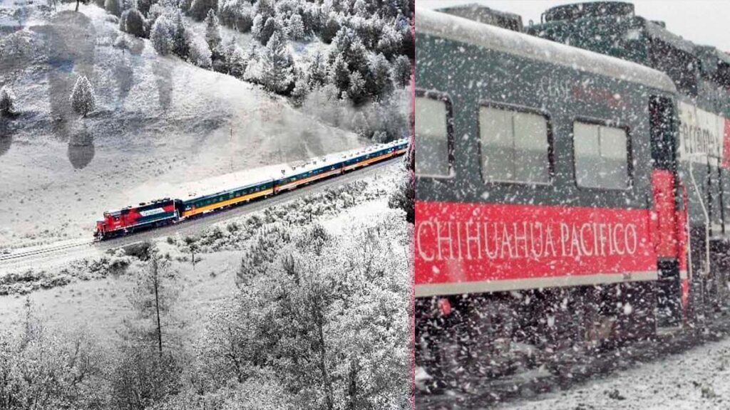 Tren El Chepe en paisaje nevado